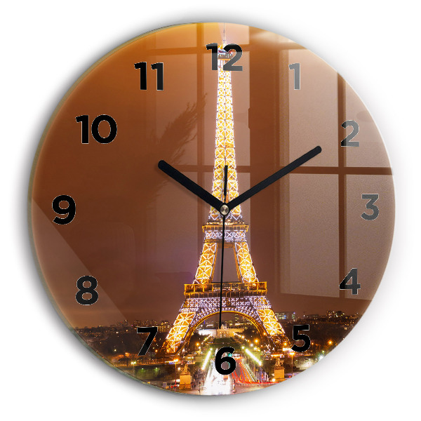 Round glass wall clock Illuminated Eiffel Tower