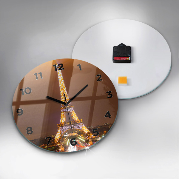 Round glass wall clock Illuminated Eiffel Tower
