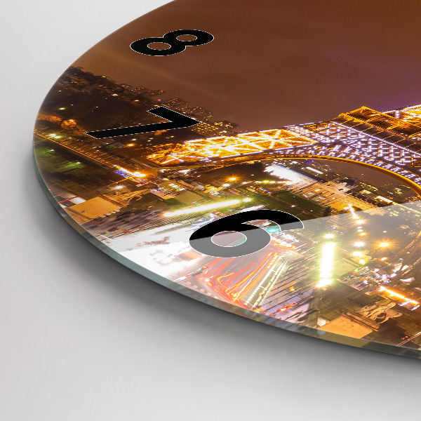Round glass wall clock Illuminated Eiffel Tower