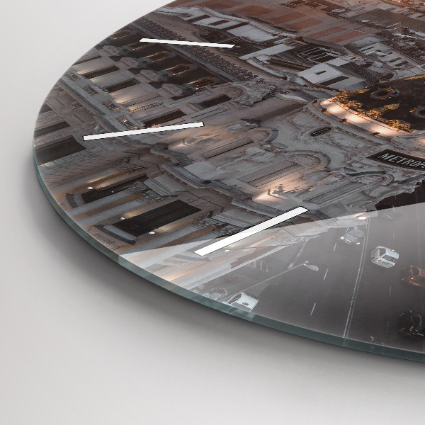 Round glass wall clock Cities at sunset
