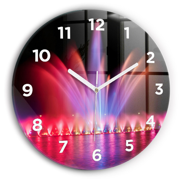 Round glass wall clock Wroclaw Fountain at Night