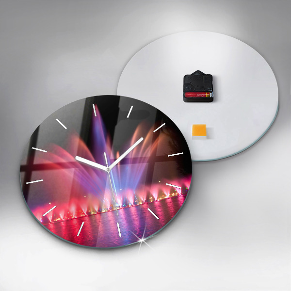 Round glass wall clock Wroclaw Fountain at Night