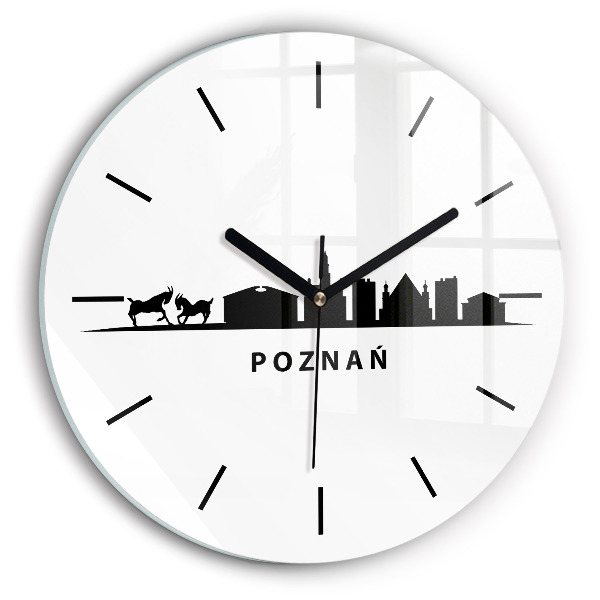 Round glass wall clock Poznan panorama graphics