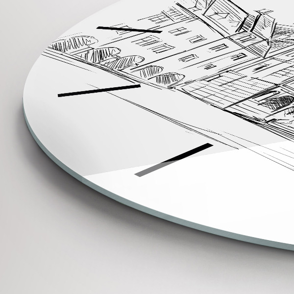 Round glass wall clock Sketch of the old town of Poznań