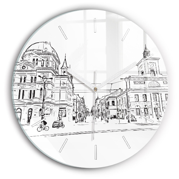 Round glass wall clock Illustration of the city of Poznań
