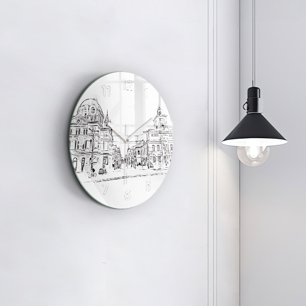 Round glass wall clock Illustration of the city of Poznań