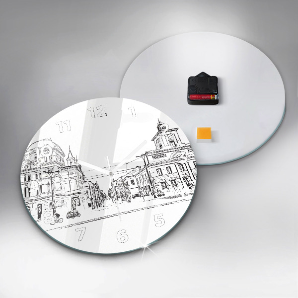 Round glass wall clock Illustration of the city of Poznań