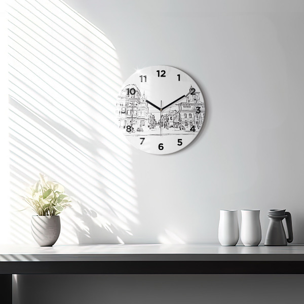 Round glass wall clock Illustration of the city of Poznań