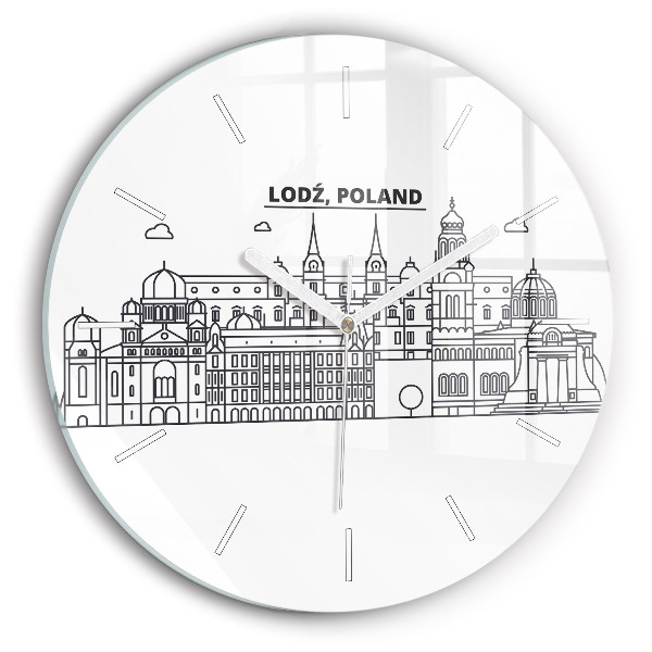 Round glass wall clock Lodz architecture panorama