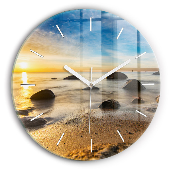 Round glass wall clock Sunrise Baltic Sea