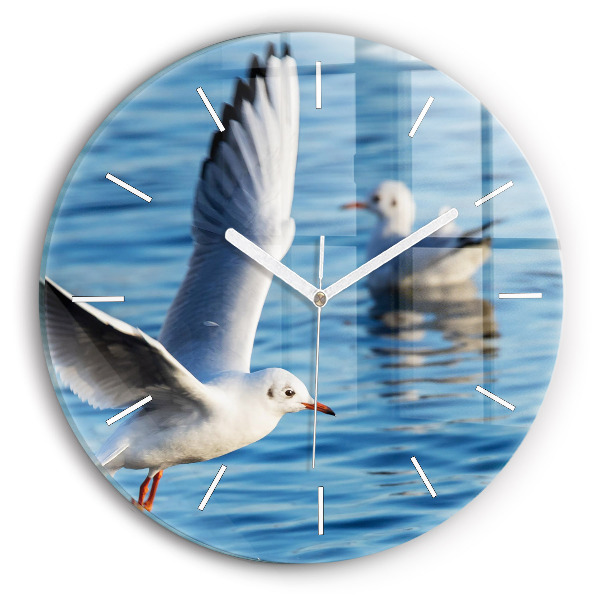 Round glass wall clock Seagulls in Gdynia