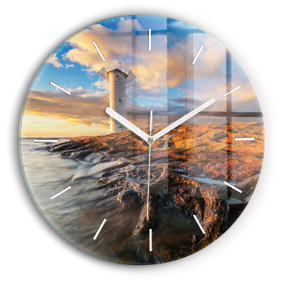 Round glass wall clock The Lighthouse and the Baltic Sea