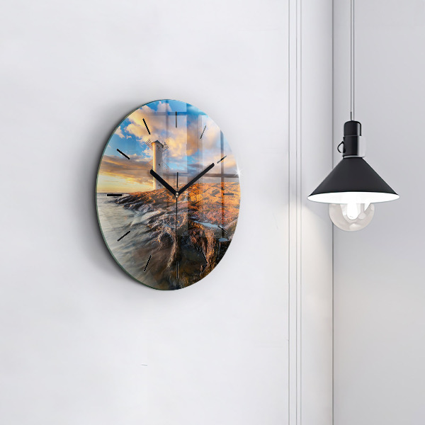 Round glass wall clock The Lighthouse and the Baltic Sea