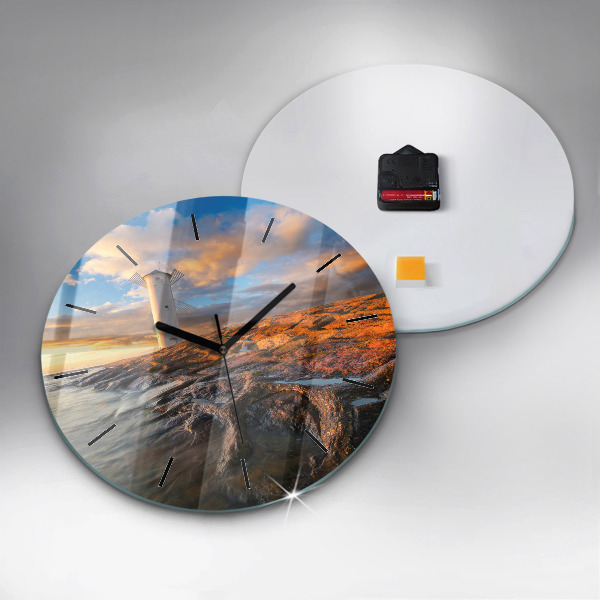 Round glass wall clock The Lighthouse and the Baltic Sea