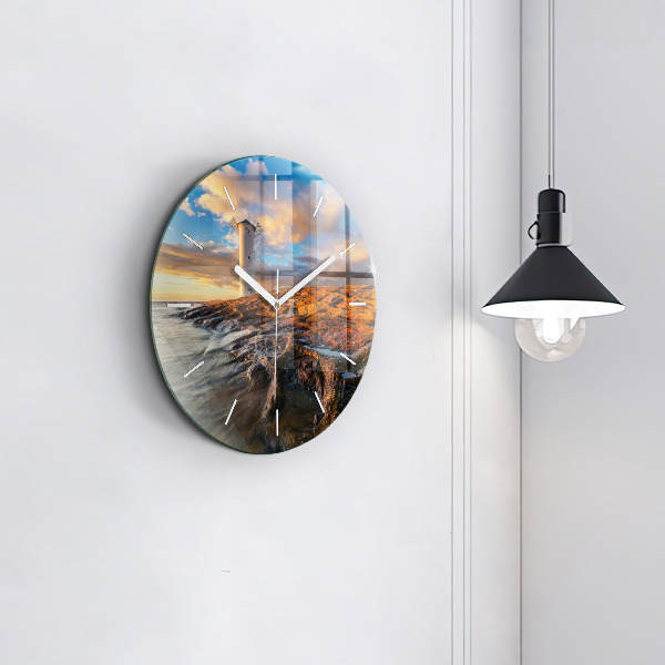 Round glass wall clock The Lighthouse and the Baltic Sea