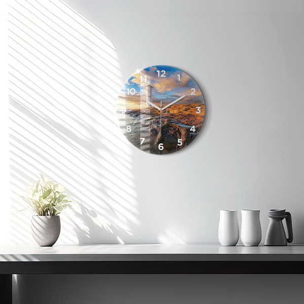 Round glass wall clock The Lighthouse and the Baltic Sea