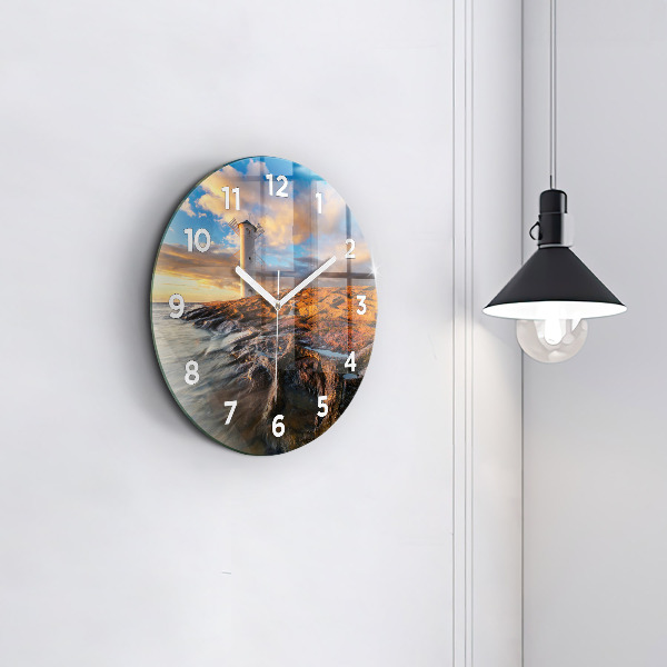 Round glass wall clock The Lighthouse and the Baltic Sea
