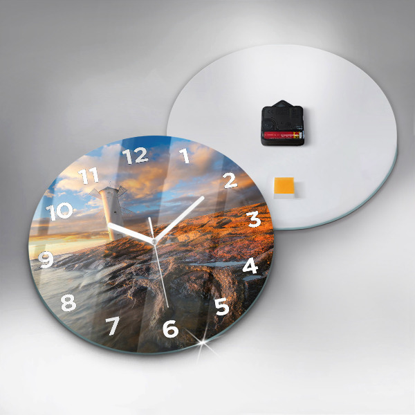 Round glass wall clock The Lighthouse and the Baltic Sea