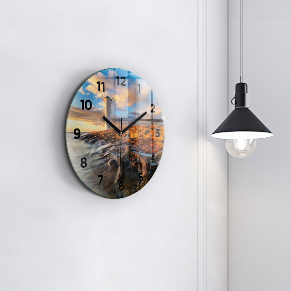 Round glass wall clock The Lighthouse and the Baltic Sea