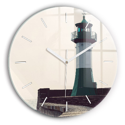 Round glass wall clock The lighthouse and the sea