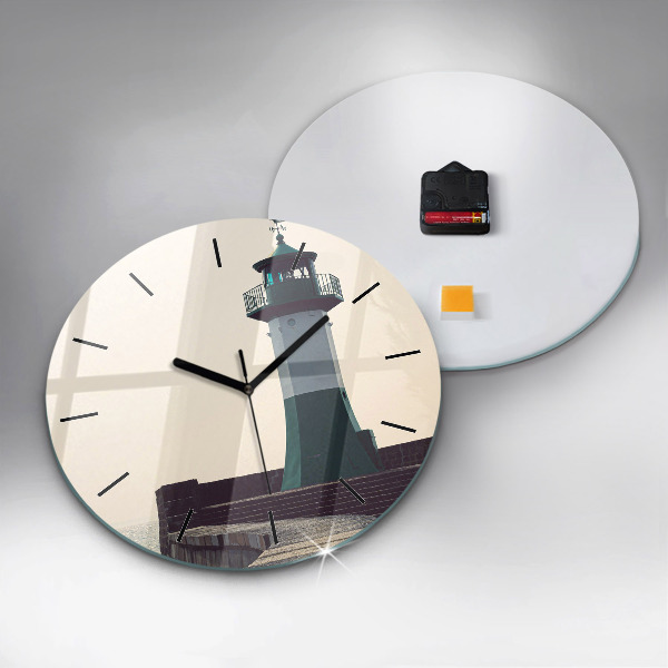 Round glass wall clock The lighthouse and the sea
