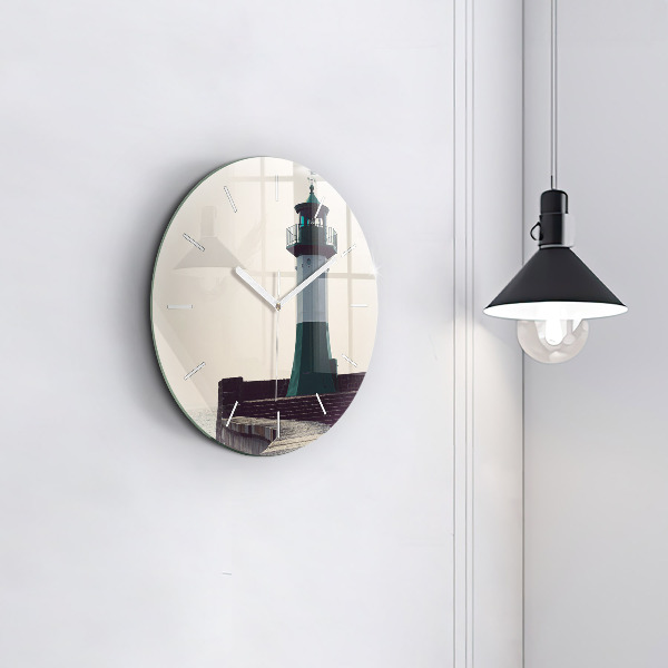 Round glass wall clock The lighthouse and the sea