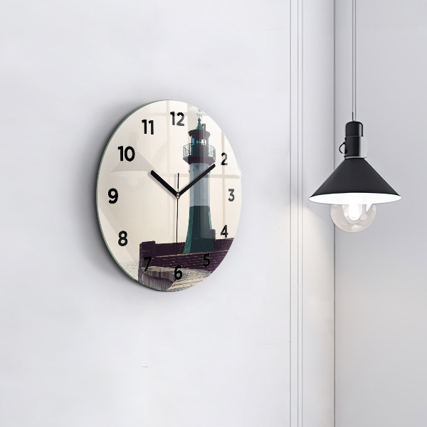 Round glass wall clock The lighthouse and the sea