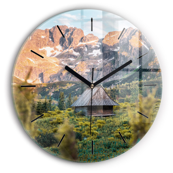 Round glass wall clock Cottage in the Tatra Mountains
