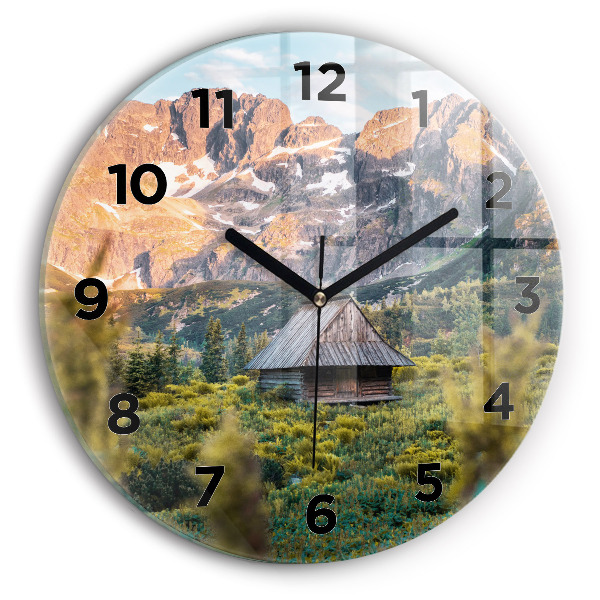 Round glass wall clock Cottage in the Tatra Mountains