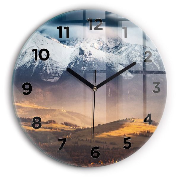 Round glass wall clock Winter landscape of the Tatra Mountains