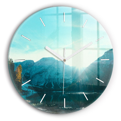 Round glass wall clock Mountain and river in Poland