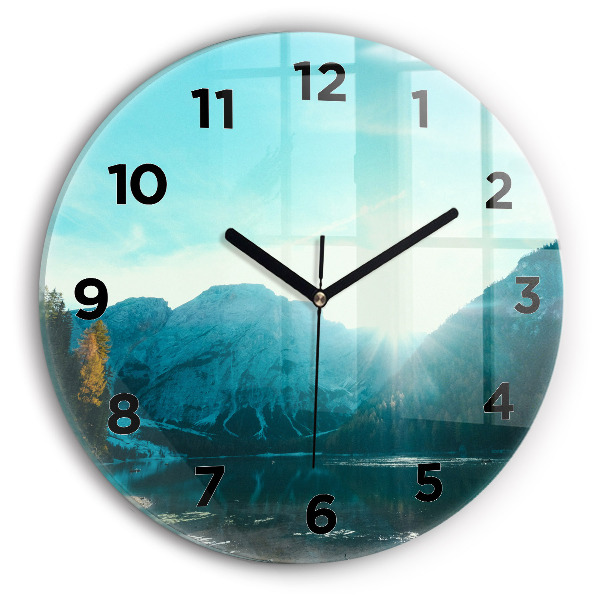 Round glass wall clock Mountain and river in Poland