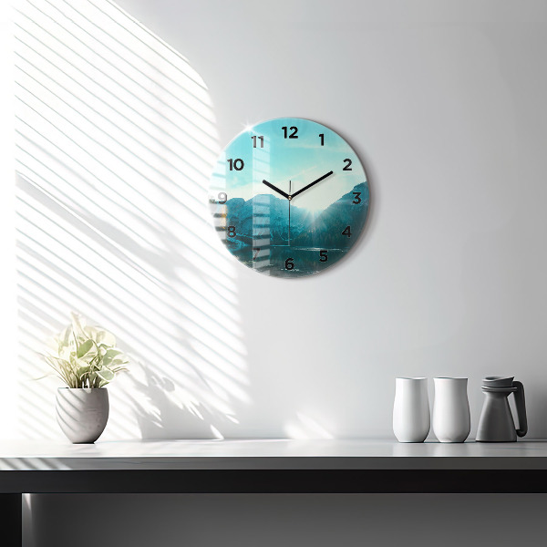 Round glass wall clock Mountain and river in Poland