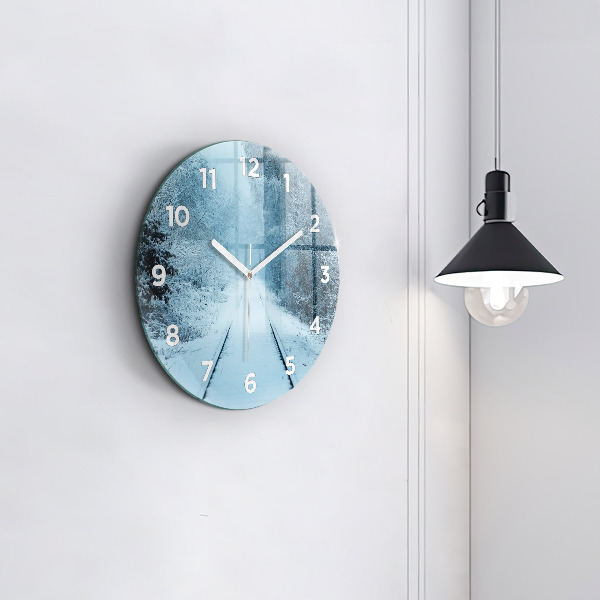 Round glass wall clock Deer on the tracks