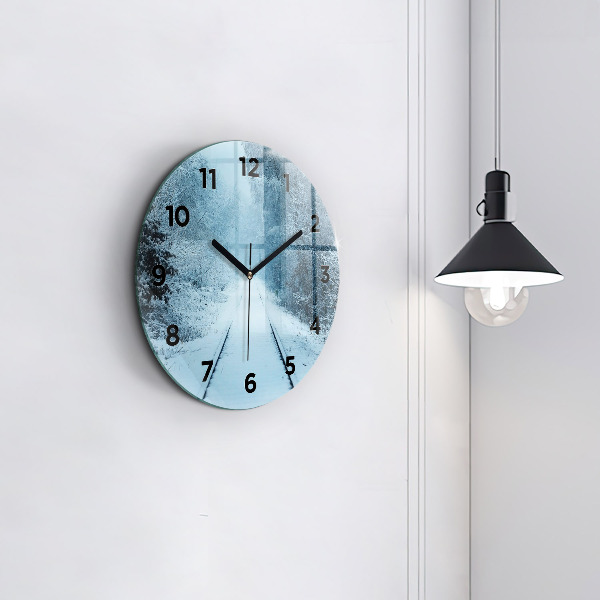 Round glass wall clock Deer on the tracks