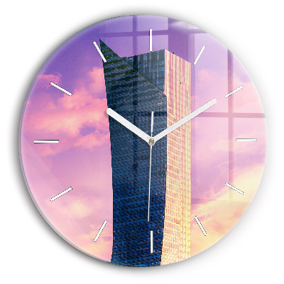 Round glass wall clock Skyscraper in Warsaw