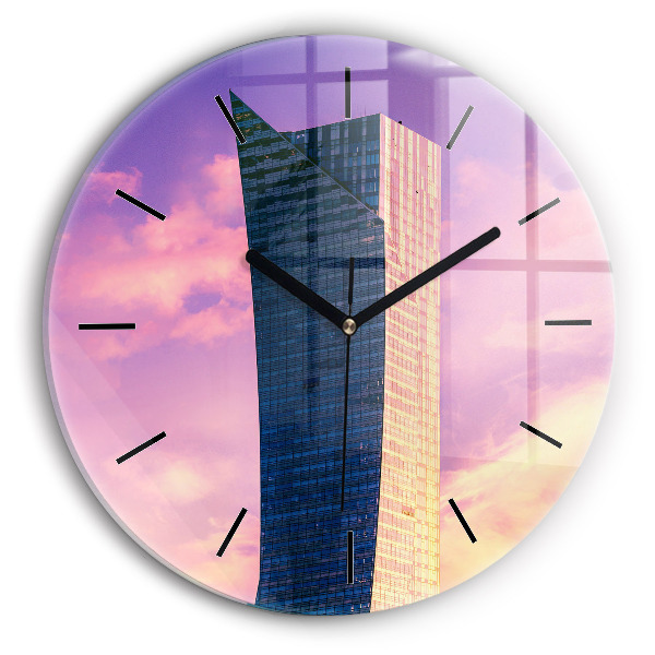 Round glass wall clock Skyscraper in Warsaw