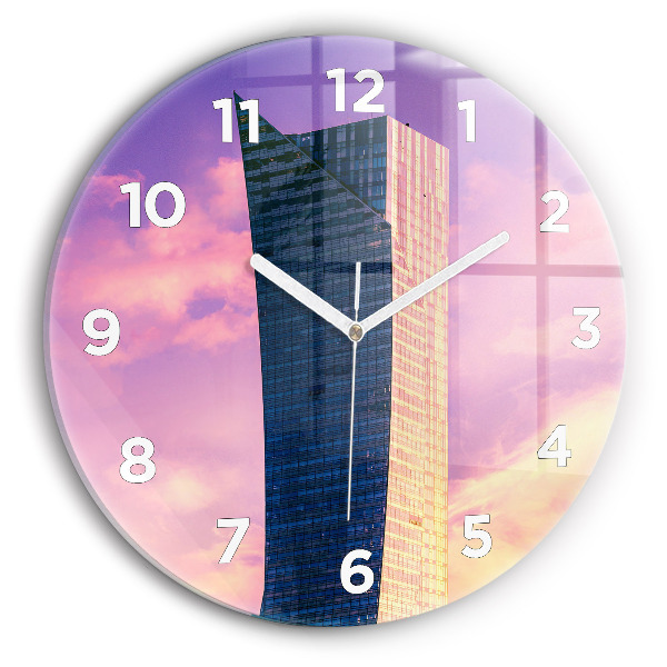 Round glass wall clock Skyscraper in Warsaw