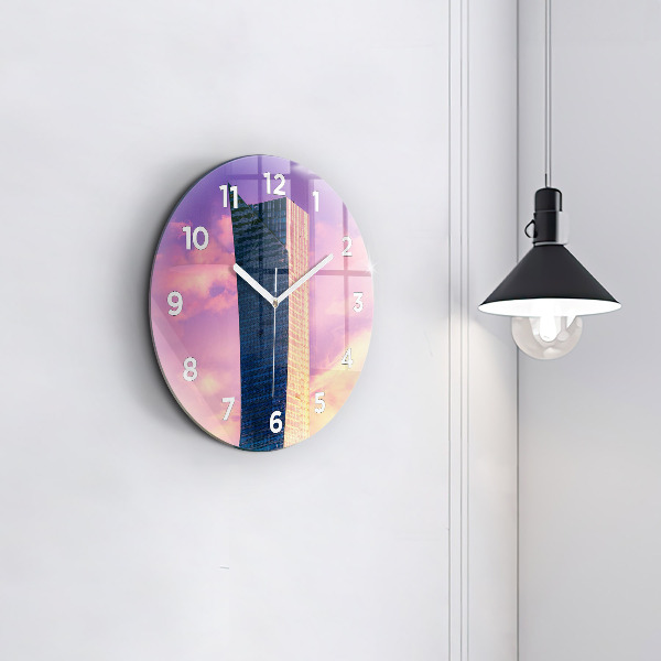 Round glass wall clock Skyscraper in Warsaw