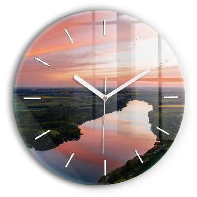 Round glass wall clock Lake view