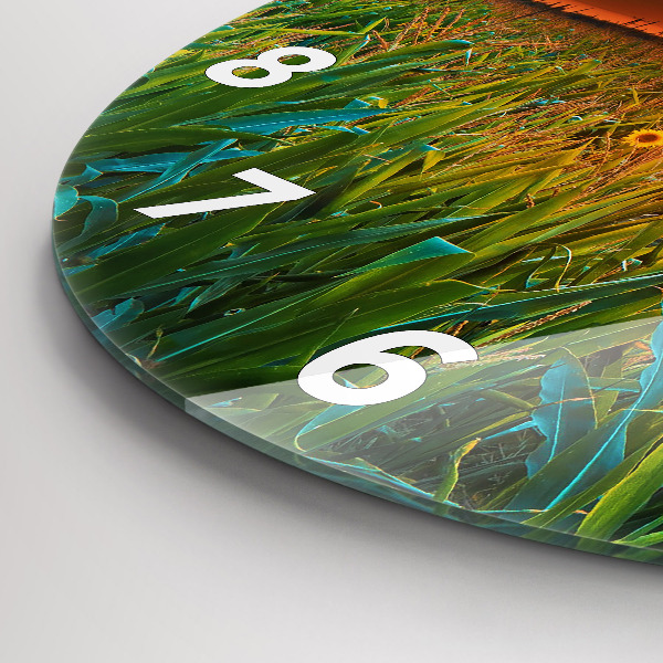 Round glass wall clock Sunflowers in the meadow