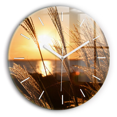 Round glass wall clock Wheat in the golden sun