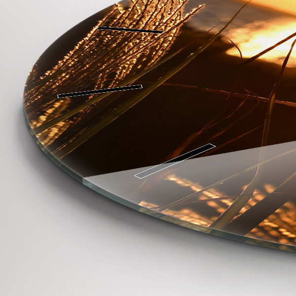 Round glass wall clock Wheat in the golden sun