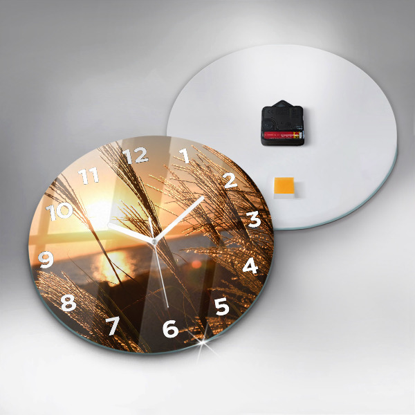 Round glass wall clock Wheat in the golden sun