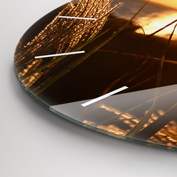 Round glass wall clock Wheat in the golden sun