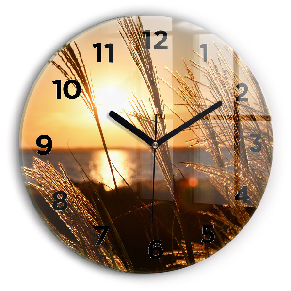 Round glass wall clock Wheat in the golden sun