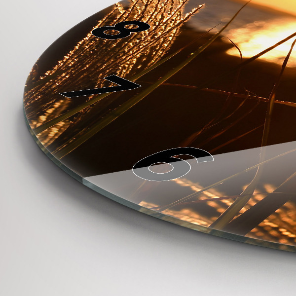 Round glass wall clock Wheat in the golden sun