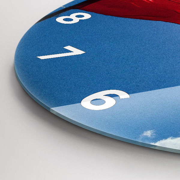 Round glass wall clock The Polish flag against the sky