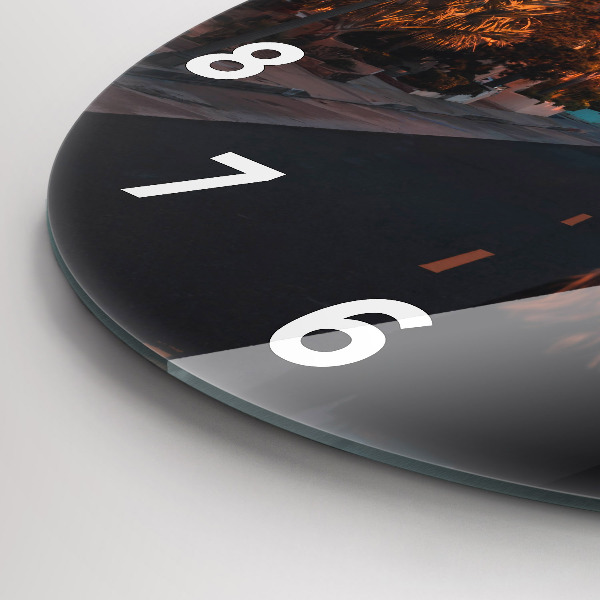 Round glass wall clock Woman on the road