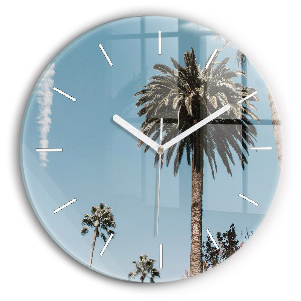 Round glass wall clock Palm trees in Los Angeles